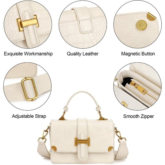 Women's A-beige Leather Satchel Small Classy Crossbody Bag Purse Fashion Handbag - Picture 4 of 6